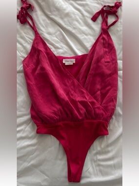 Lovers + Friends Fuchsia Tie-Shoulder Wrap Bodysuit
